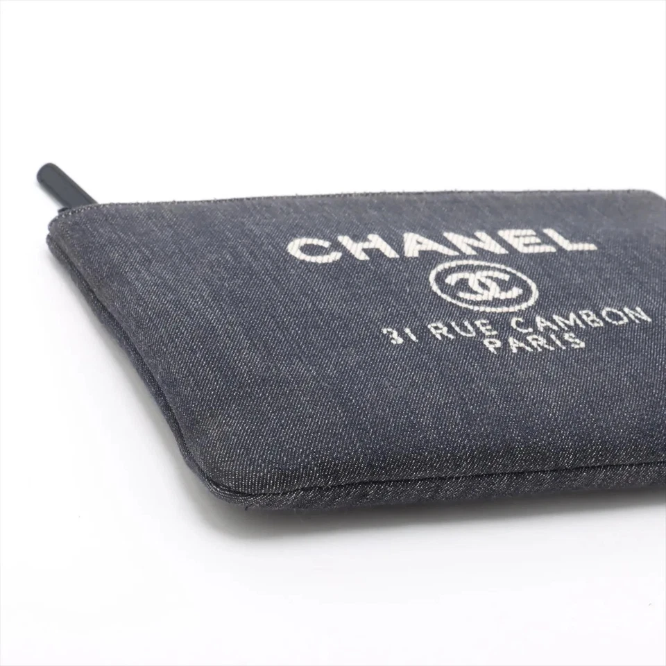 Chanel Deauville Denim Clutch Bag in Navy Blue