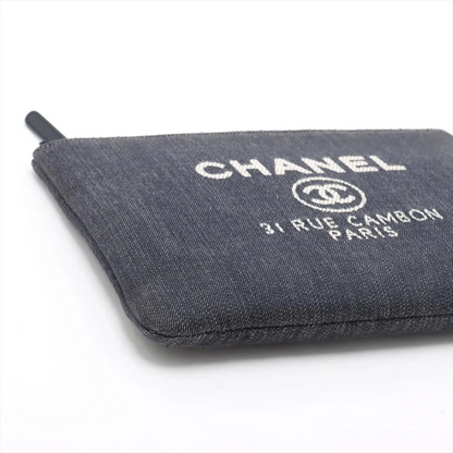 Chanel Deauville Denim Clutch Bag in Navy Blue