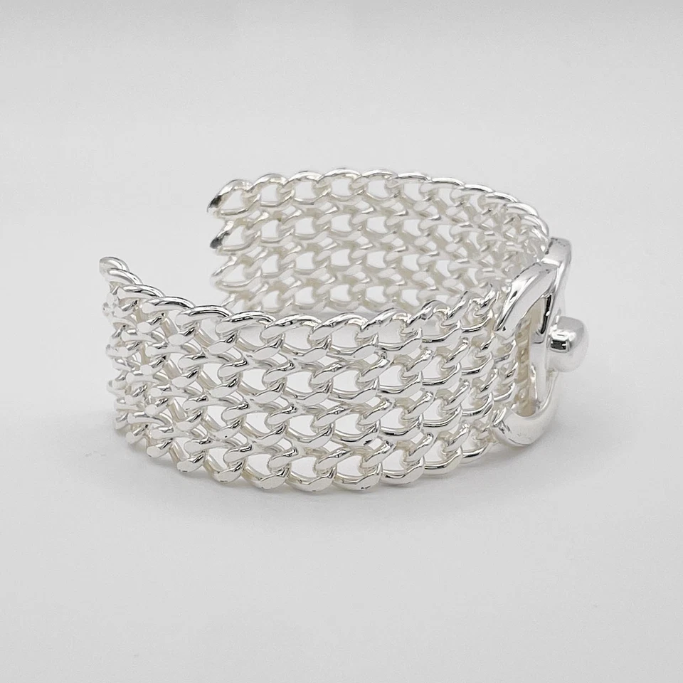 Chanel Mesh Bracelet Coco Mark Turnlock 97A Metal Silver Women's F/S