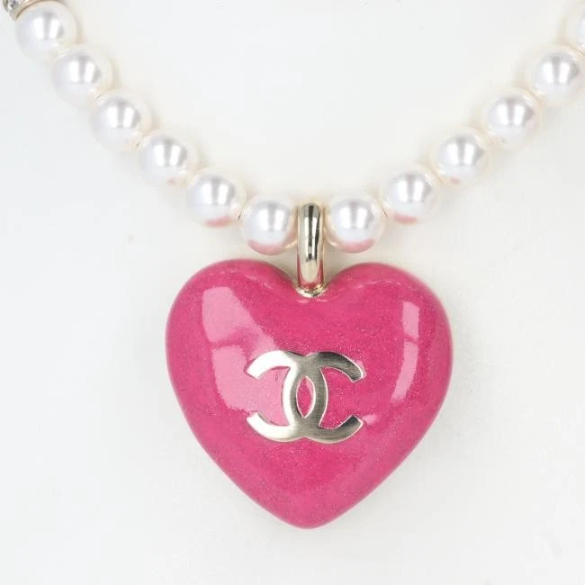 Chanel C23P Coco Mark Heart Necklace Reversible Rhinestone Metal