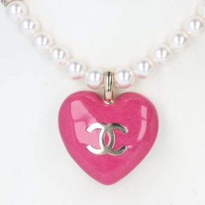 Chanel C23P Coco Mark Heart Necklace Reversible Rhinestone Metal