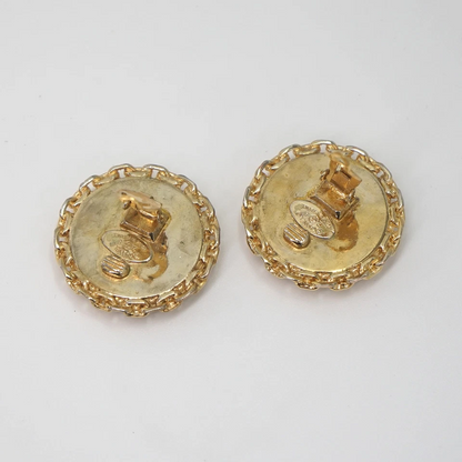 Chanel Vintage CC Round Chain Clip-On Earrings in Gold Tone