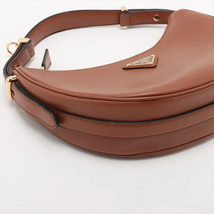 Prada Arke Leather 2 Way Shoulder Bag Brown
