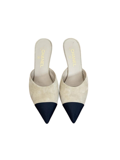 Chanel Suede Grosgrain Heeled Mules