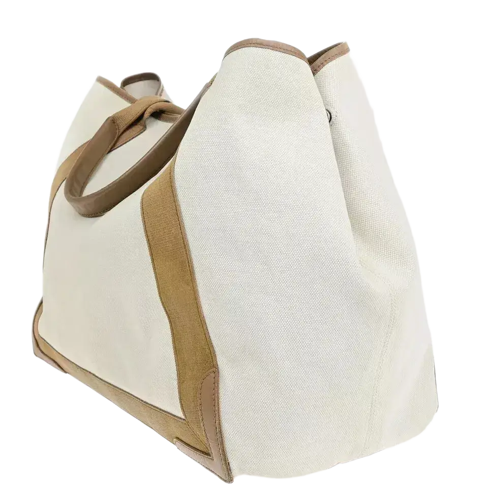 BALENCIAGA Logo Navy Cabas Shoulder Tote Bag – Ivory Brown Canvas/Leather