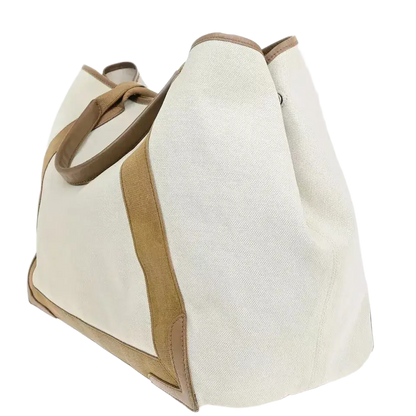 BALENCIAGA Logo Navy Cabas Shoulder Tote Bag – Ivory Brown Canvas/Leather