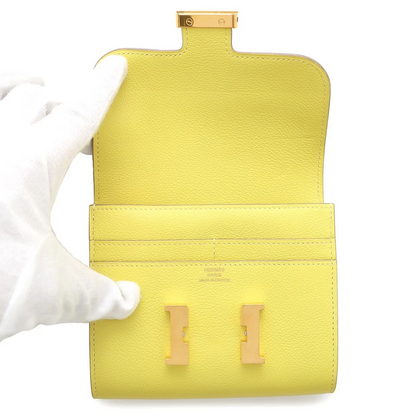HERMES Constance Compact Evercolor Lime Wallet