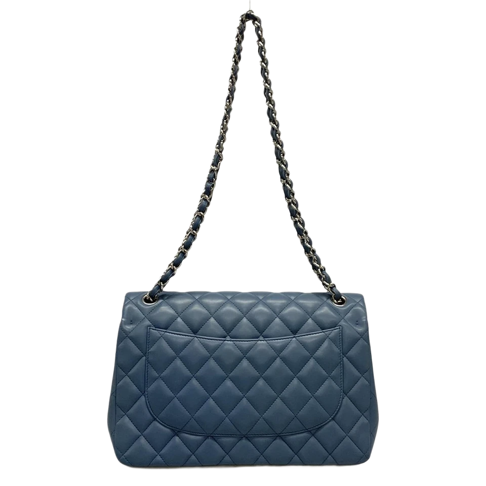 CHANEL Large Matelasse Blue Lambskin Shoulder Bag