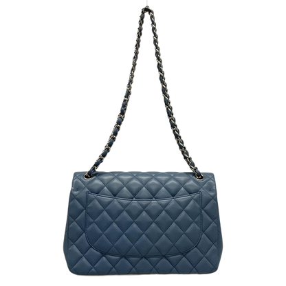 CHANEL Large Matelasse Blue Lambskin Shoulder Bag