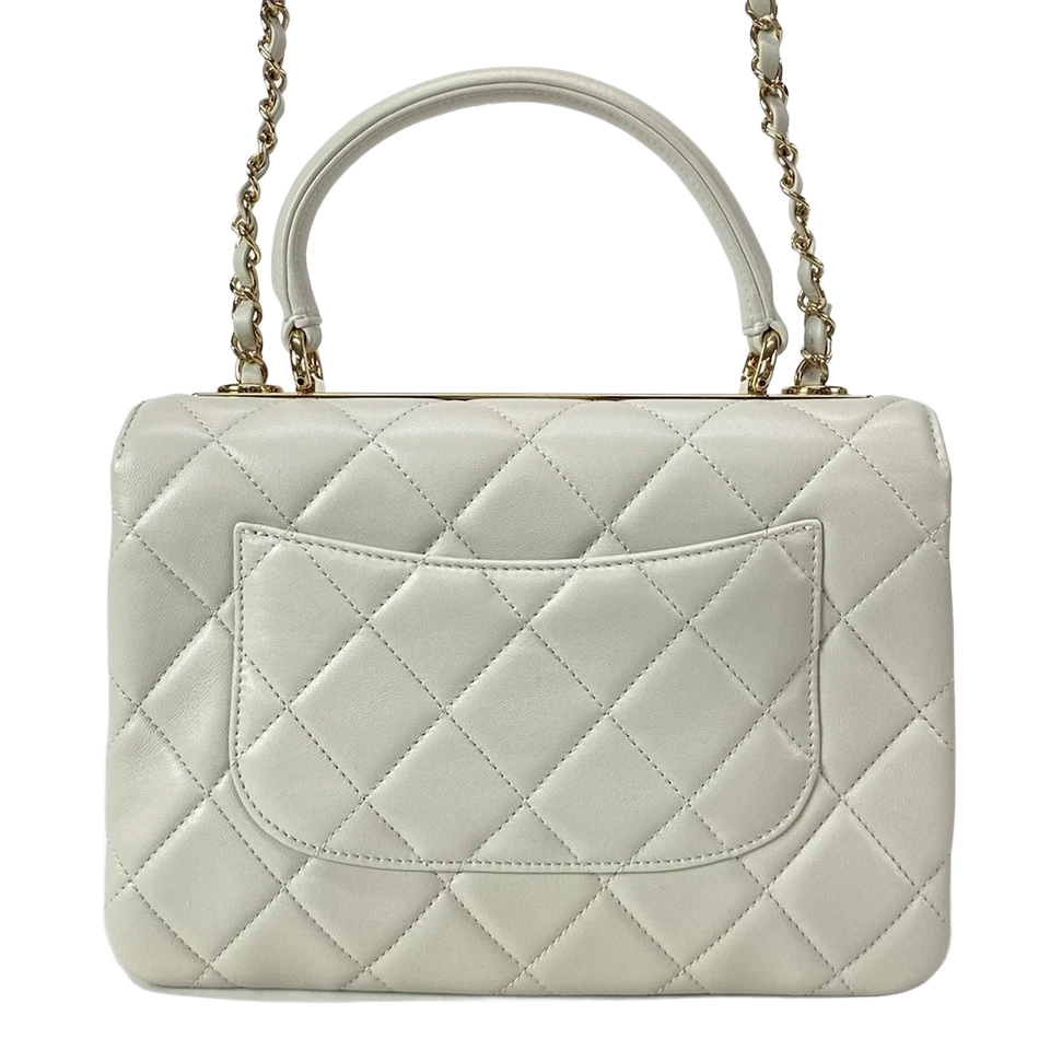 CHANEL 2-WAY Logo Plate Chain Shoulder Gold Hardware Light gray