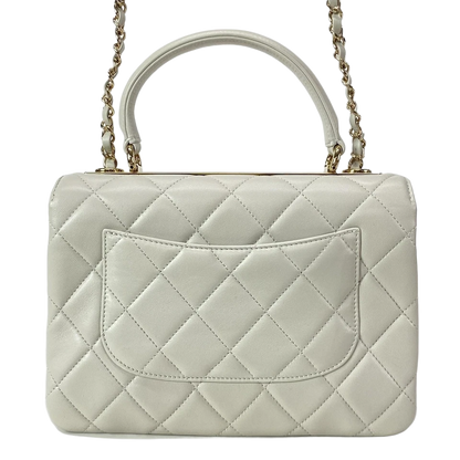 CHANEL 2-WAY Logo Plate Chain Shoulder Gold Hardware Light gray
