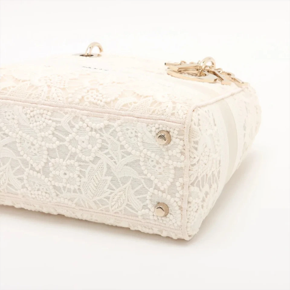 Christian Dior Lady Dee Light Medium Racing 2 Way Handbag White