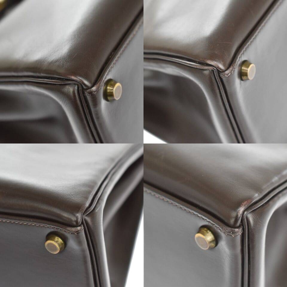 HERMES KELLY 28 HAND BAG ◯C CADENA BOX CALF LEATHER CAFE FRANCE VINTAGE boom2hanten
