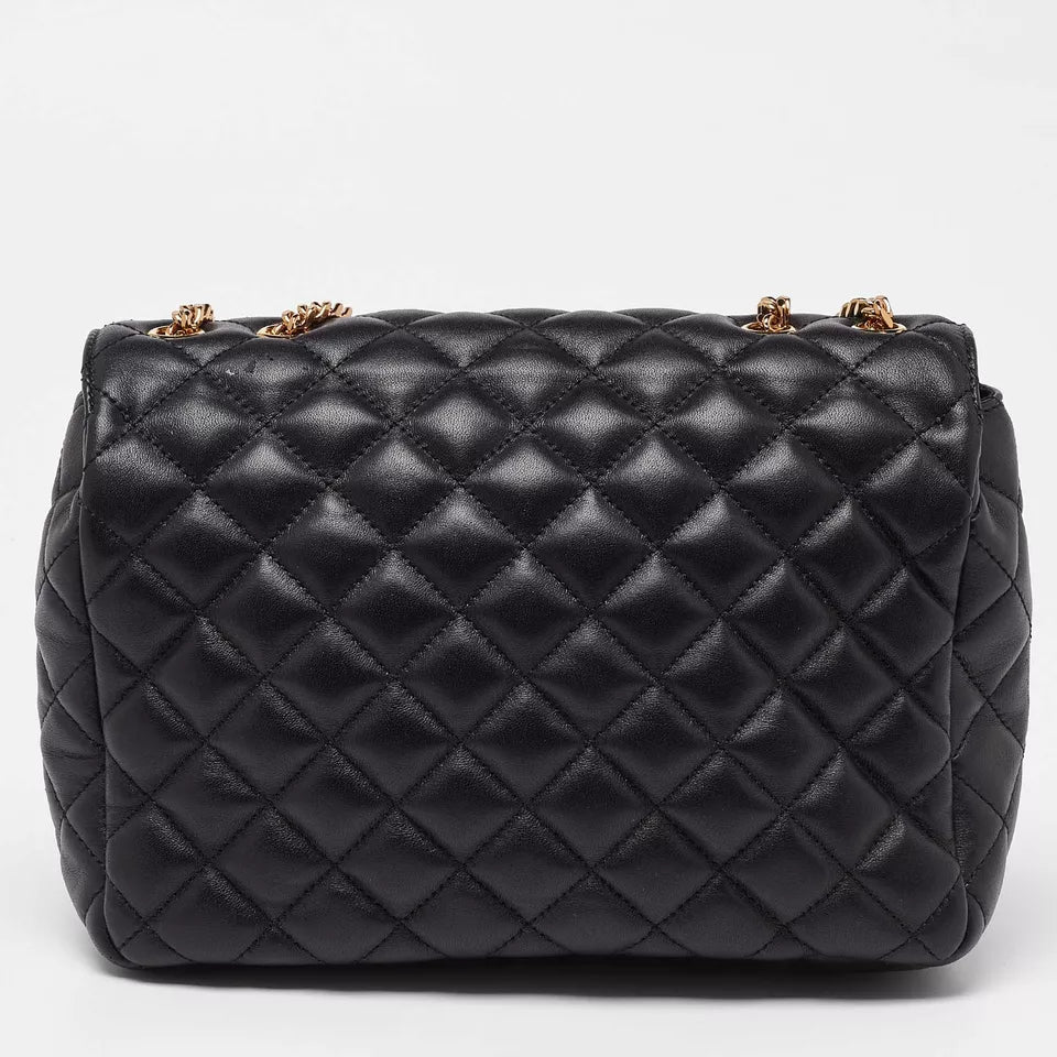 Versace Black Quilted Leather Medusa Chain Shoulder Bag