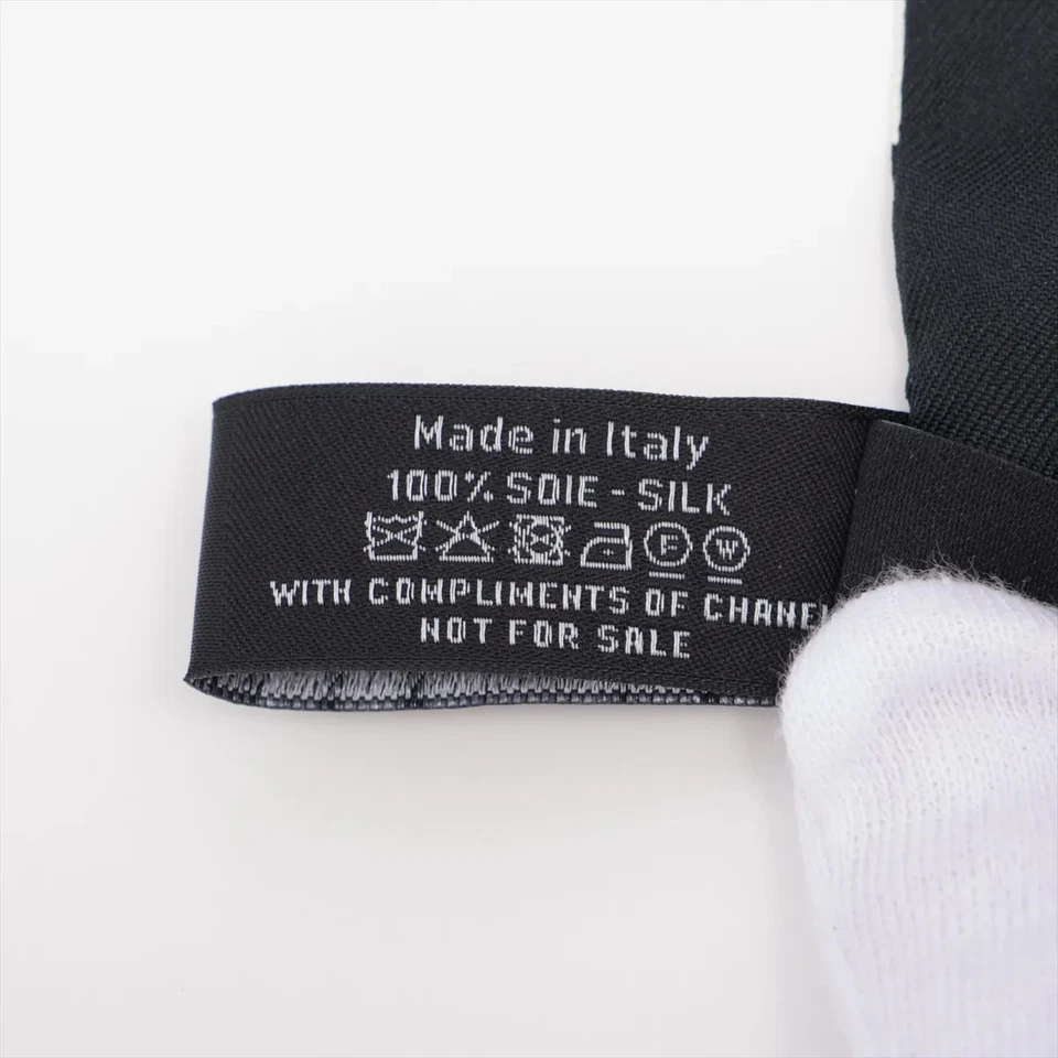 Chanel Coco Mark Logo Scarf Silk Black × White