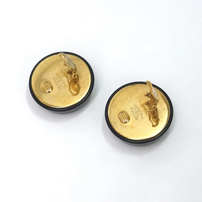 Chanel CC Logos Round Clip-On Earrings in Gold & Black