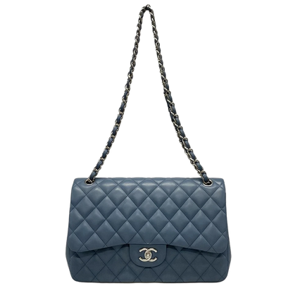 CHANEL Large Matelasse Blue Lambskin Shoulder Bag