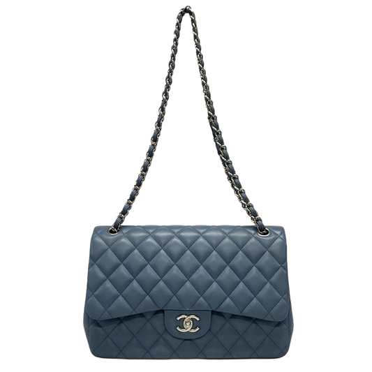 CHANEL Large Matelasse Blue Lambskin Shoulder Bag