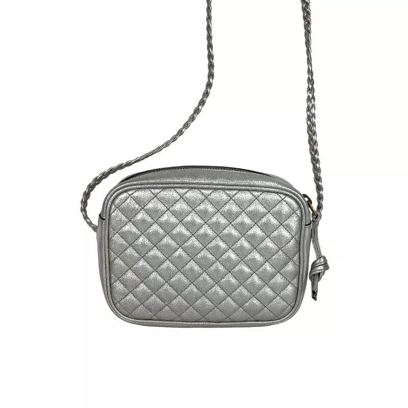 GUCCI Quilted Shoulder Bag Silver Leather