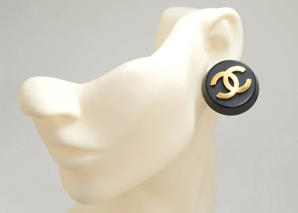 Chanel CC Logos Round Clip-On Earrings in Gold & Black