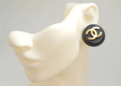 Chanel CC Logos Round Clip-On Earrings in Gold & Black