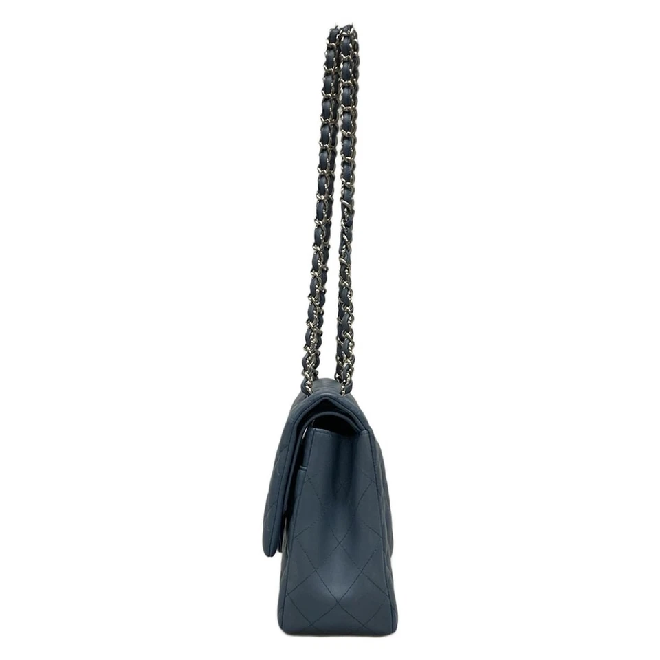 CHANEL Large Matelasse Blue Lambskin Shoulder Bag