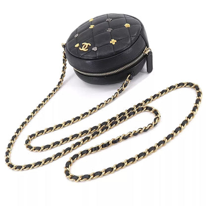 Auth CHANEL Matelasse Round Chain Shoulder Bag