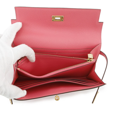 HERMES Kelly Wallet Long Chevre Myzore Goatskin Rose Lipstick