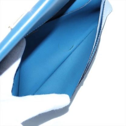 Hermès Bearn Box Calf Long Wallet Blue Gold Metal Fittings G Stamp 2003