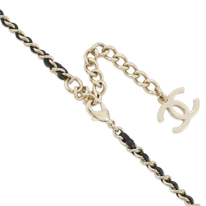 CHANEL CC Logo Mirror Necklace Lambskin Black