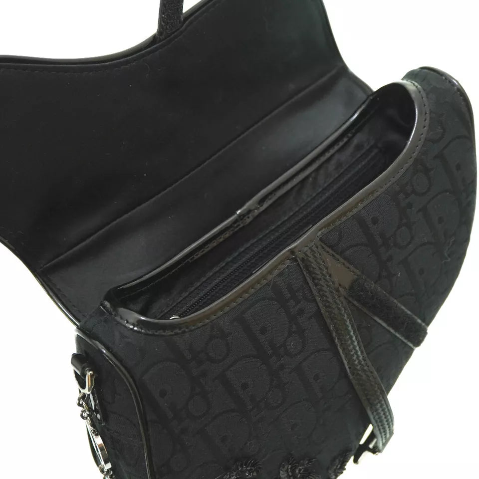 Dior Saddle Trotter Beaded Spun Coats Shoulder Bag – Black Canvas