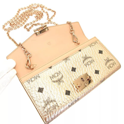 MCM Chain Shoulder Bag Long Wallet – Champagne Gold Leather