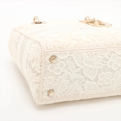 Christian Dior Lady Dee Light Medium Racing 2 Way Handbag White