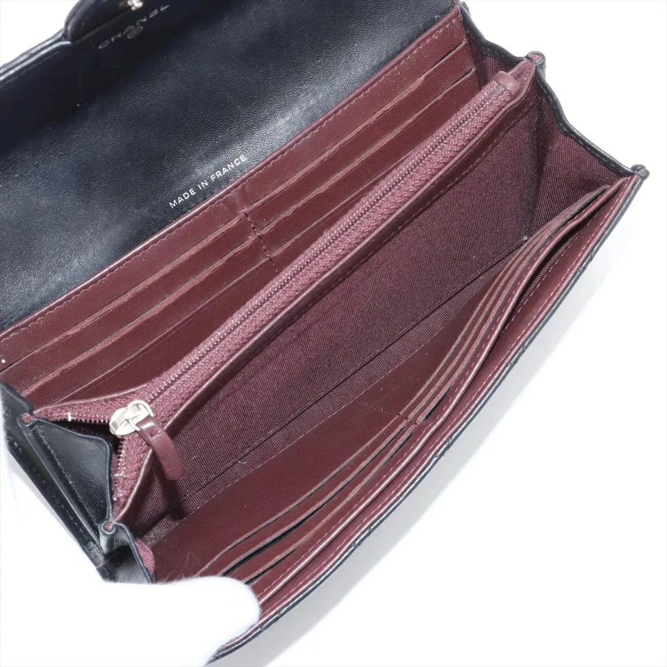 Chanel Matelasse Lambskin Long Wallet Black Silver Metal Fittings