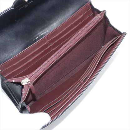 Chanel Matelasse Lambskin Long Wallet Black Silver Metal Fittings