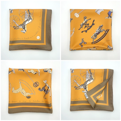 Hermès Carré 90 “Raconte-moi Le Cheval” Silk Scarf in Beige x Multicolor