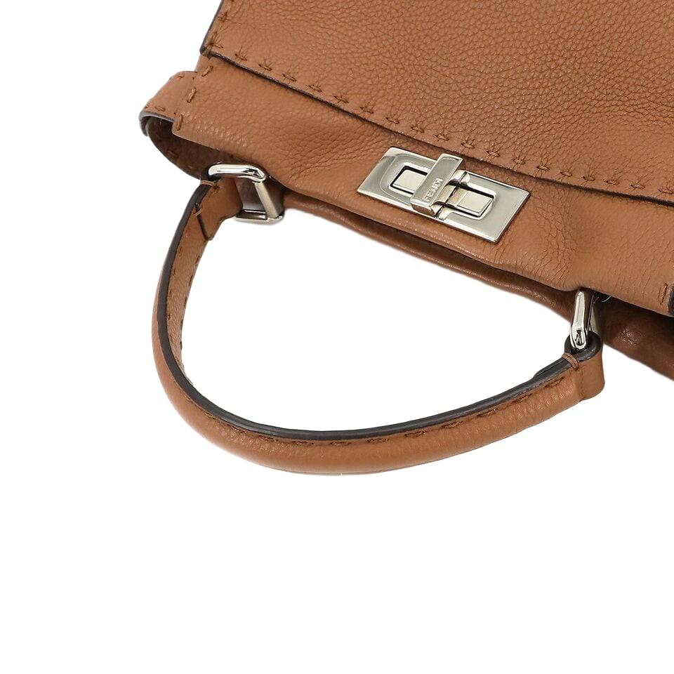 FENDI Selleria Peekaboo Regular 2way Hand Bag Leather Brown