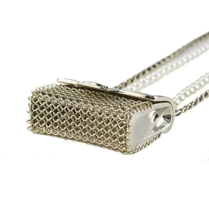 Chanel Matelasse Bag Necklace Faux Pearl Coco Mark Lambskin