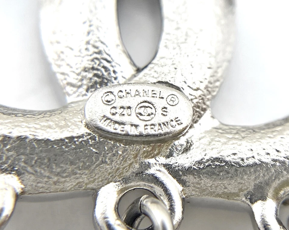 Chanel CC Rhinestone & Pearl Drop Stud Earrings in Silver Tone (C20S)