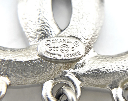 Chanel CC Rhinestone & Pearl Drop Stud Earrings in Silver Tone (C20S)