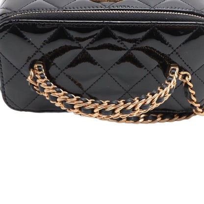 Chanel Matelasse Patent Leather 2WAYShoulder Bag Vanity Black Gold Metal
