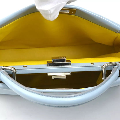 Auth FENDI Peekaboo Shoulder Bag Light Blue Leather/Silvertone