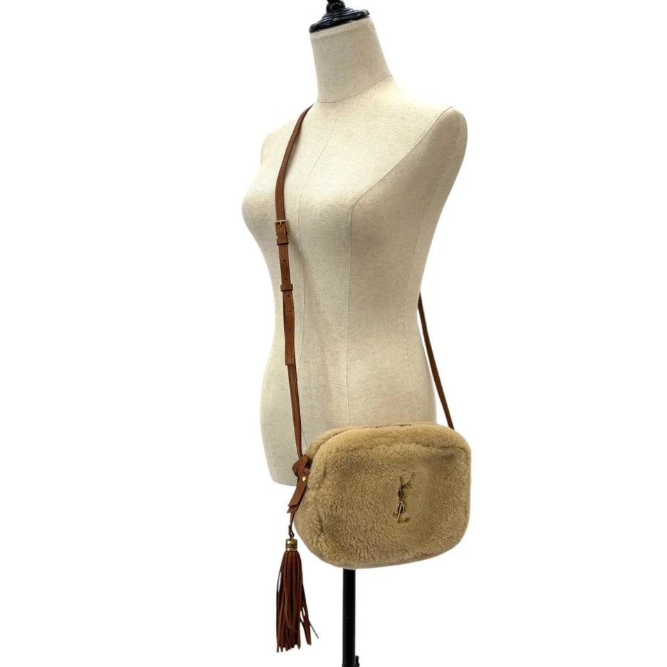 Saint Laurent Paris Lou Camera Bag in Beige Faux Shearling & Leather