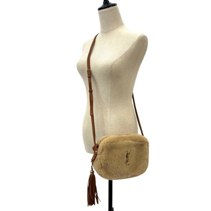 Saint Laurent Paris Lou Camera Bag in Beige Faux Shearling & Leather