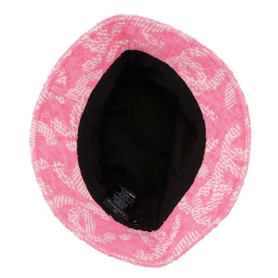 CHANEL CC Logo Tweed Bucket Hat Size M Pink