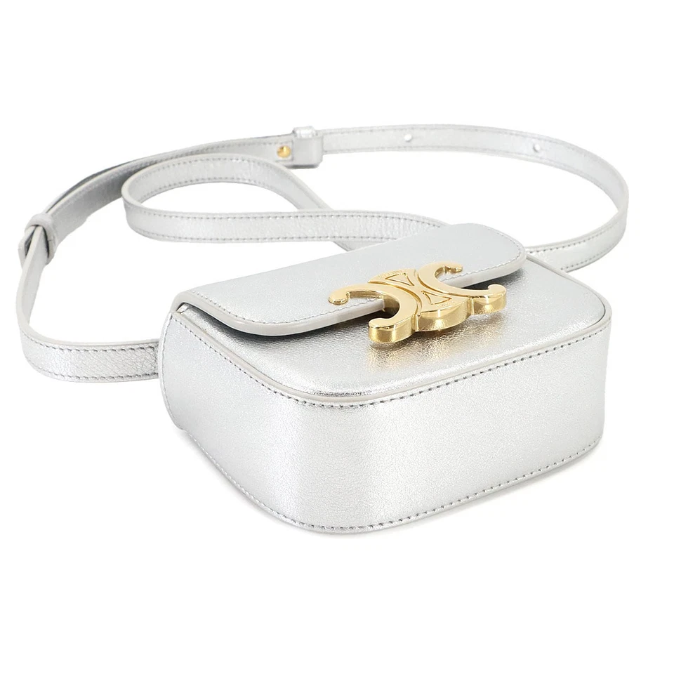 CELINE Triomphe Claude Mini Shoulder Bag Leather Silver