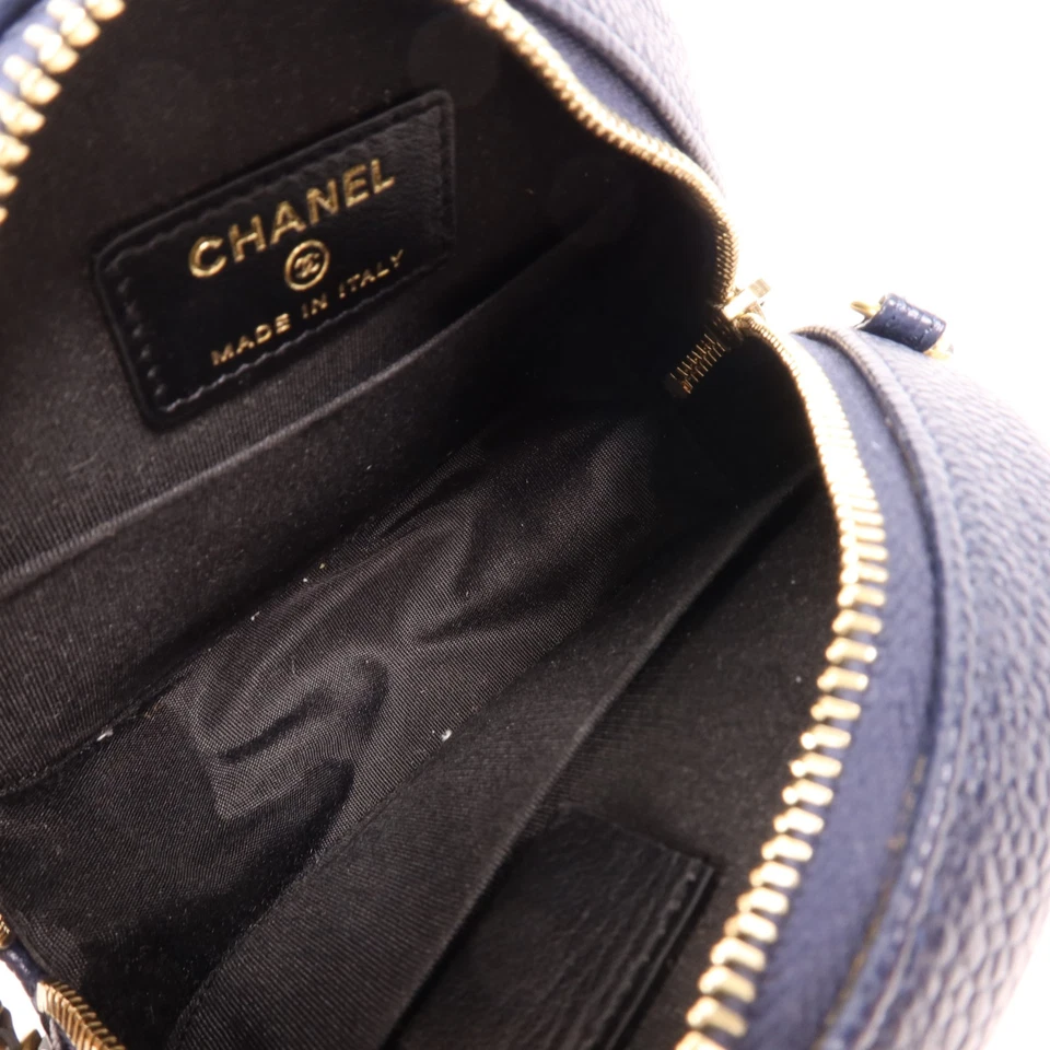 Chanel CC Filigree Round Chain Shoulder Bag in Navy & Black Calfskin (GHW)