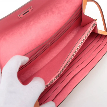 Hermès Kelly Wallet Veau Epsom Wallet Orange x Pink Silver Metal D Stamp