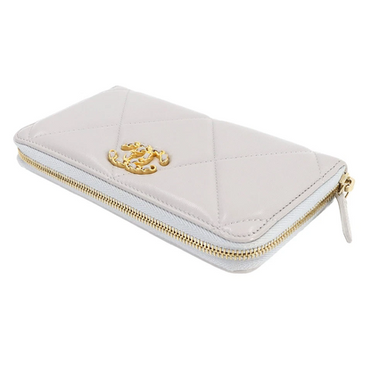 Chanel 19 Zipped Around Long Wallet in Grey Leather
