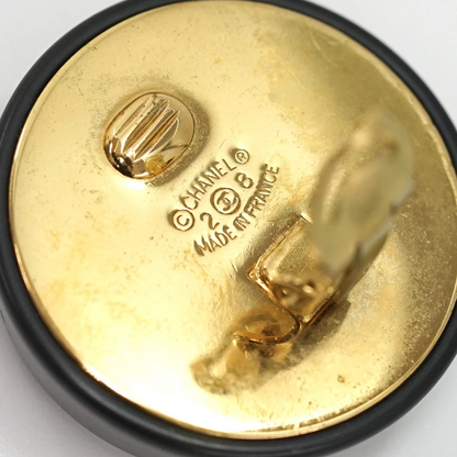 Chanel CC Logos Round Clip-On Earrings in Gold & Black